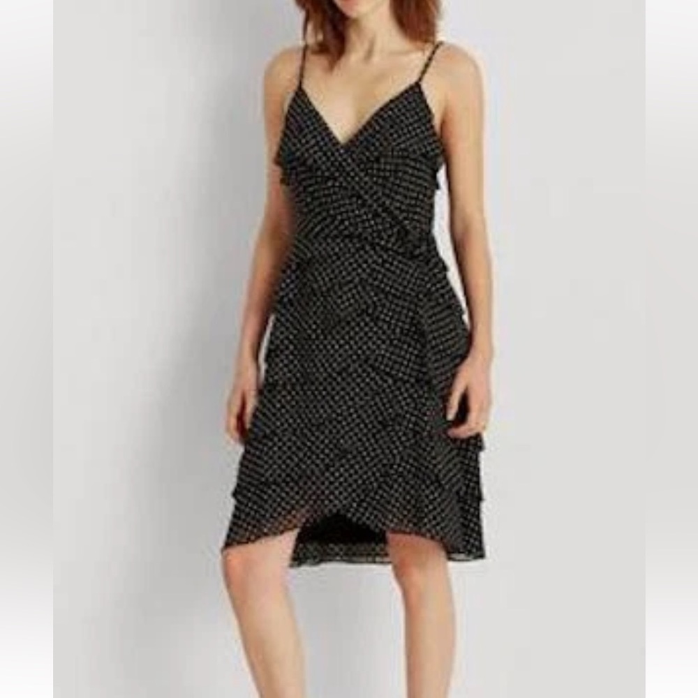 Ralph Lauren Black Asymmetrical Polka Dot Dress Flattering